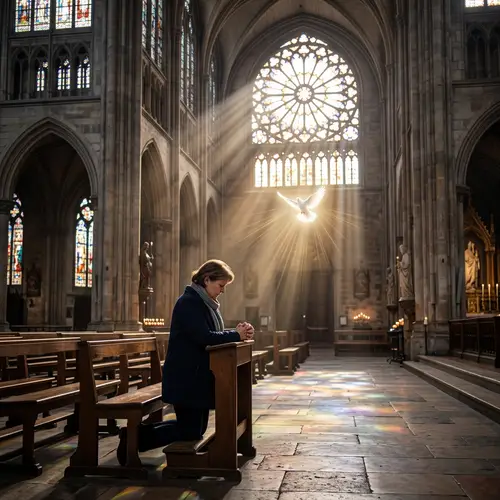 Kneeling in Prayer: Illuminated Cathedral Beauty