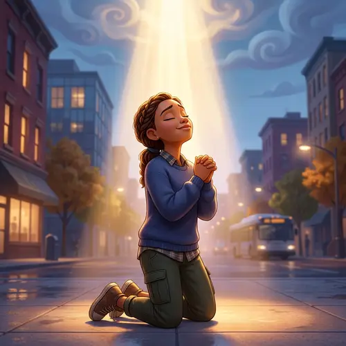 Divine Connection: Modern Cartoon Prayer Scene