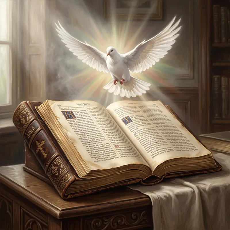 Holy Spirit Dove Hovering Over Holy Bible | Spiritual Symbolism Art