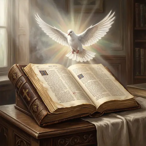 Holy Spirit Dove Over Bible | Spiritual Symbolism Illustration