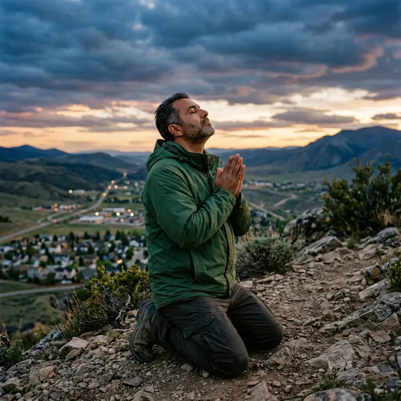 Praying on a Mountain: An Oil Painting Praying on a Mountain: An Oil Painting