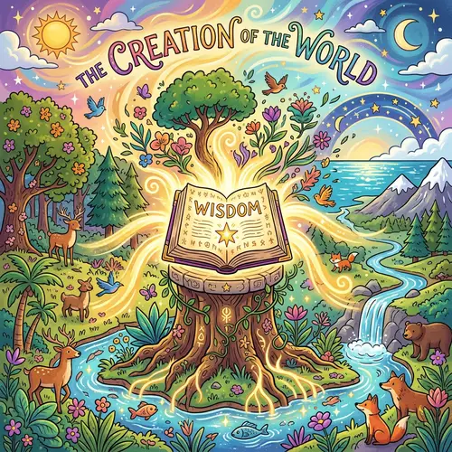Colorful Creation of the World with Wisdom Symbol