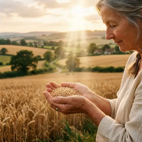 Impressionist Art of Hands Holding Wheat Grains