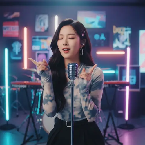 Famous Pop Singer in Neon Music Studio