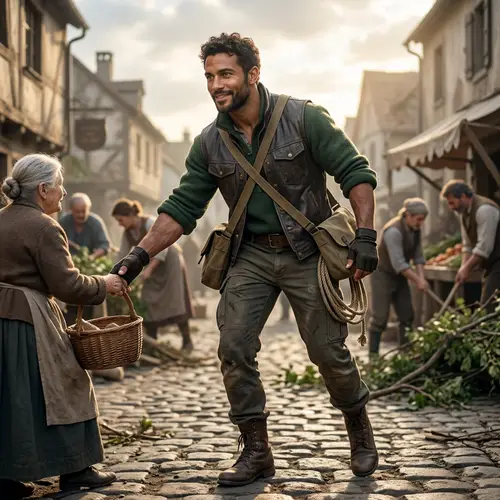 Brave Male Hero Personifying Strength and Kindness