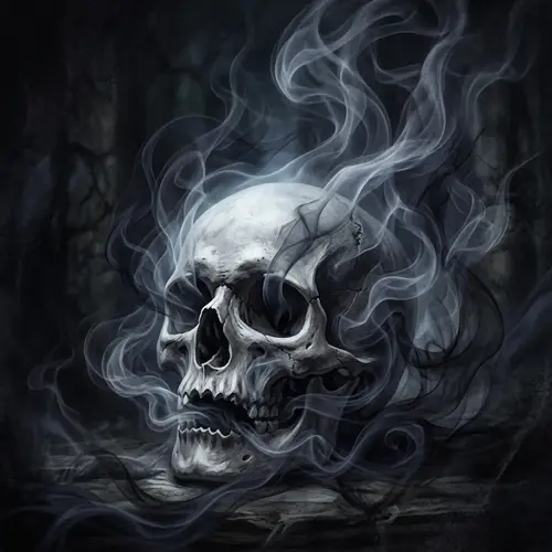 Bone-White Skull in Swirling Smoke Veil | Mysterious Illustration