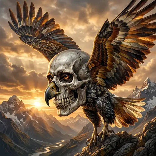 Skull Bird Hybrid Creature - Mystical Art Creation