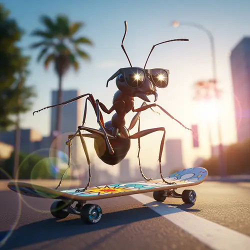 Anime Ant on Skateboard with Sunglasses - Big Image