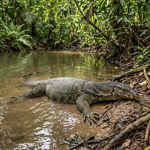 Morbidly Obese Water Monitor Lizard Lounging in Pool