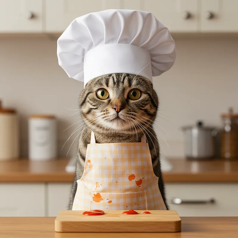 Cat Chef in Cute Apron - Fun Pet Art