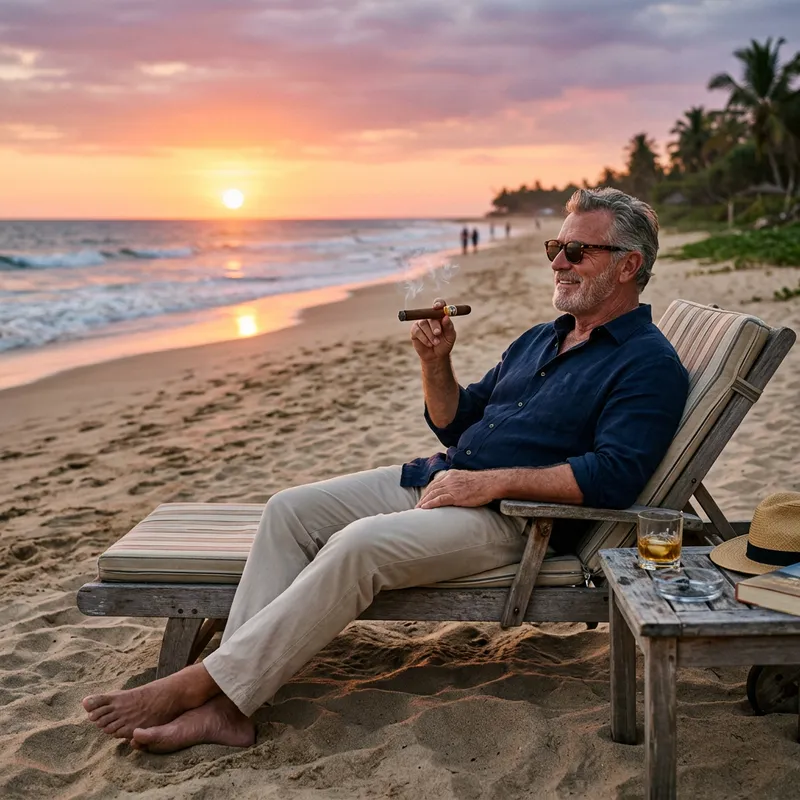 Oldan - Well-Built Man Lounging on Beach at Sunset