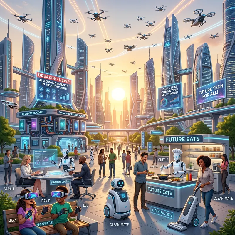 AI Era: Futuristic City Landscape with Diverse Interactions