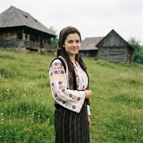 Elegant Young Woman in Traditional Romanian Dress