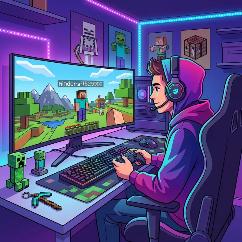 Colorful Gamer Playing Mindcraft - Exciting Gaming Experience