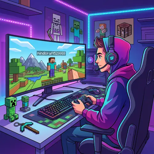 Colorful Gamer Playing Mindcraft - Exciting Gaming Experience