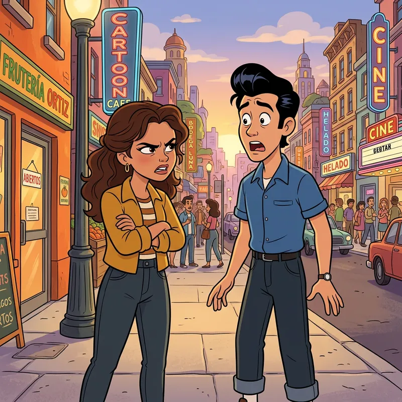 Young Brown-Haired Girl Angry with Black-Haired Disney-Like Boyfriend