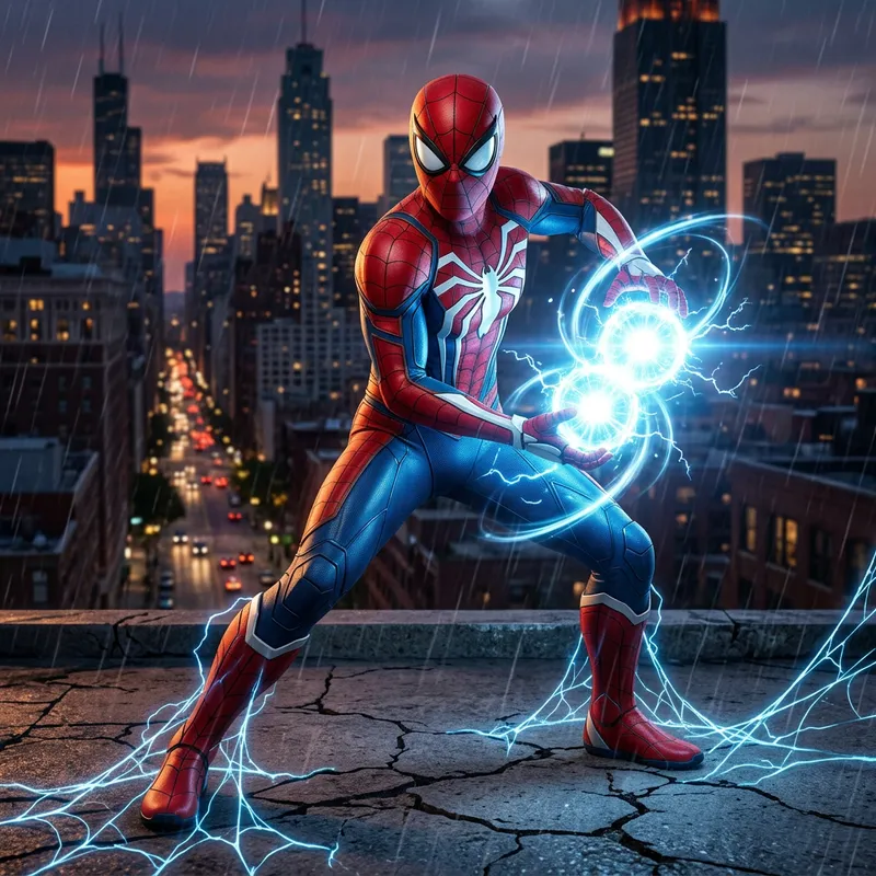 Spider Man Energy Attack - Dynamic Pose and Bright Spheres