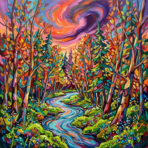 Abstract Nature Scene in Vibrant Forest