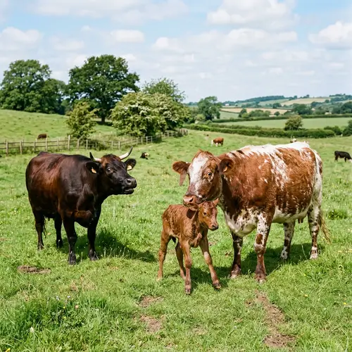 Unusual Interaction Between Animals: Cow and Calf on Grass Field