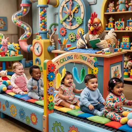 Adorable Laughing Babies from Various Cultures in Whimsical Toy Factory