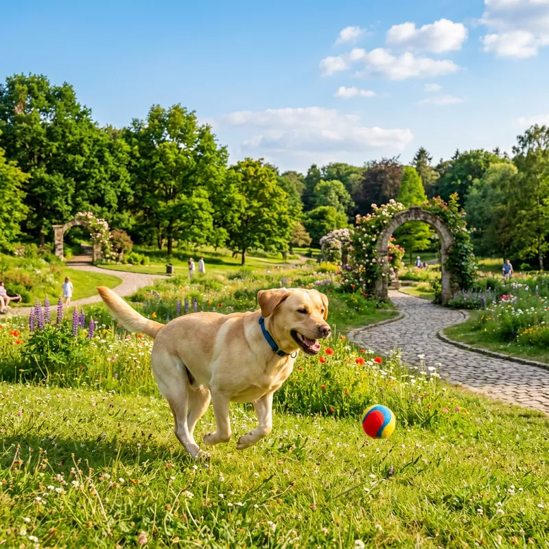 Adorable Dog Playing Happily in Colorful Park