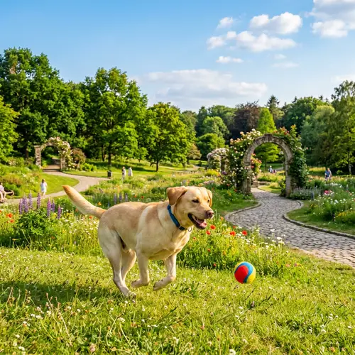 Playful Labrador Retriever Frolicking in Vibrant Park | Dog Joy