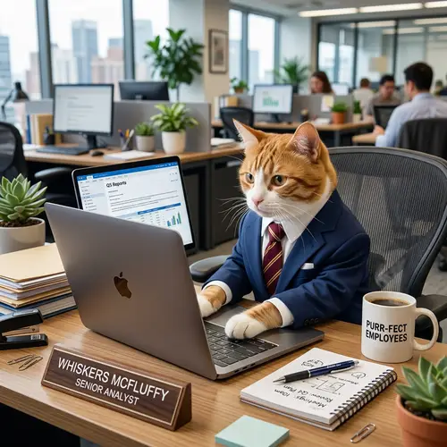 Professional Cat Working on a Laptop