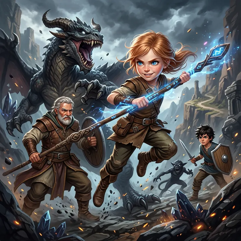 Young Girl with Blue Eyes, Red Hair, Freckles - Monster Slayer Chronicles