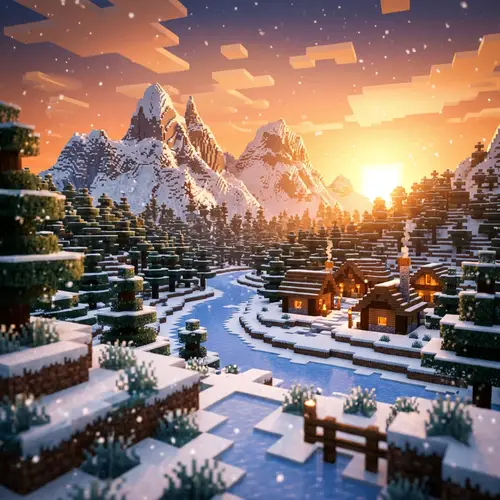 Stunning Minecraft Winter Landscape at Sunset