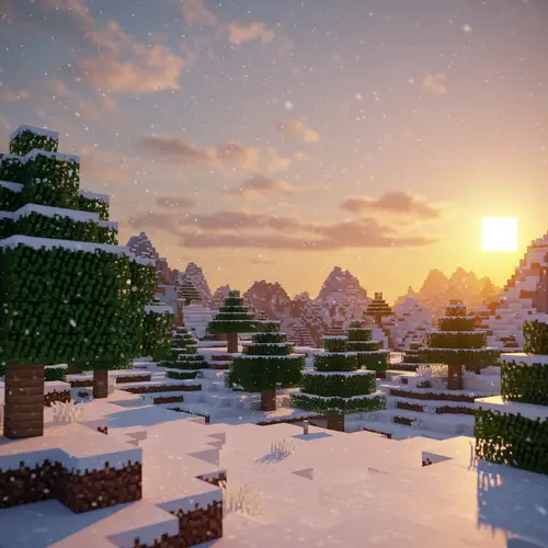 Stunning Minecraft Winter Landscape at Sunset