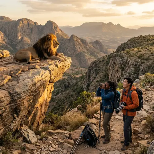 Majestic Lion in Rocky Mountain Landscape | Wildlife Photography