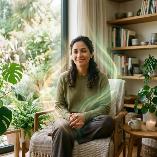 Peaceful Portrait of a Hispanic Woman in Modern Space