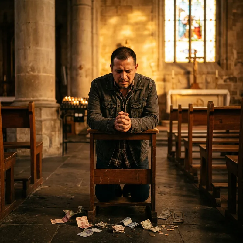 Latino Man in Prayer at Spiritual Space