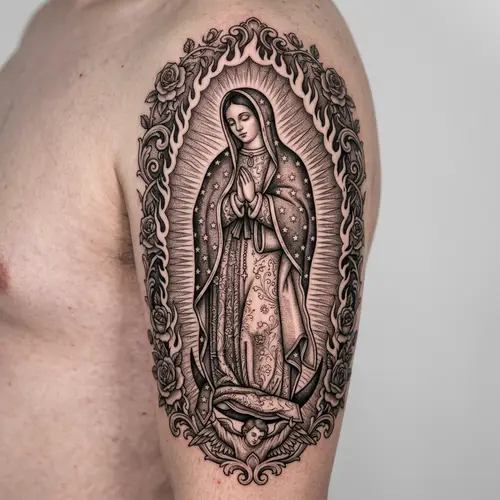 Artistic Virgin of Guadalupe Tattoo Design