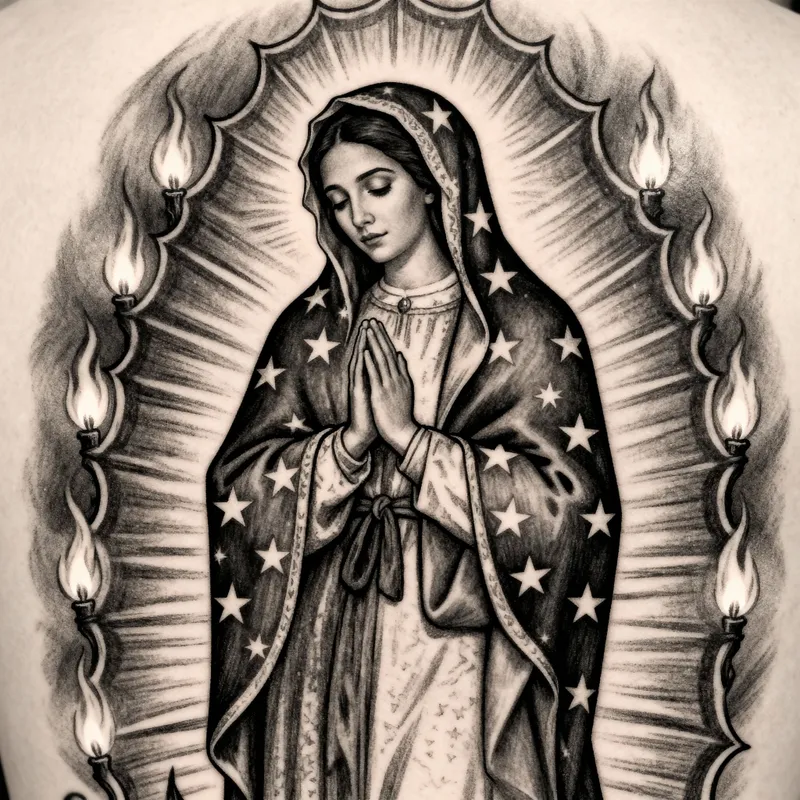 Artistic Virgin of Guadalupe Tattoo Design Artistic Virgin of Guadalupe Tattoo Design