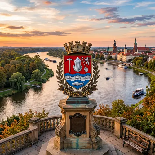 Nowa Sól Herb with River Background