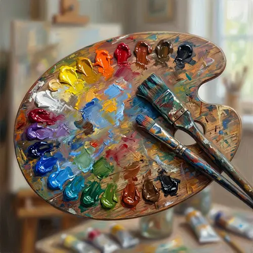 Traditional Artist's Palette with Diverse Spectrum of Colors