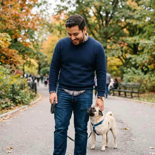 Hispanic Man with Fawn-Colored Pug | Heartwarming Image