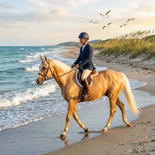 Majestic Palomino Horse Riding on Serene Beach