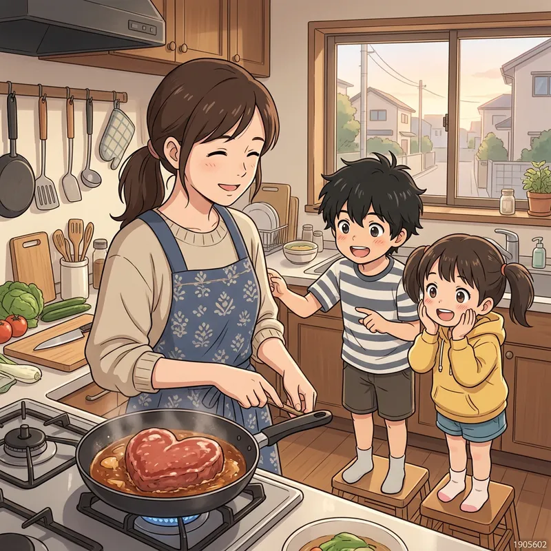 Anime Mother Cooking Heart for Kids