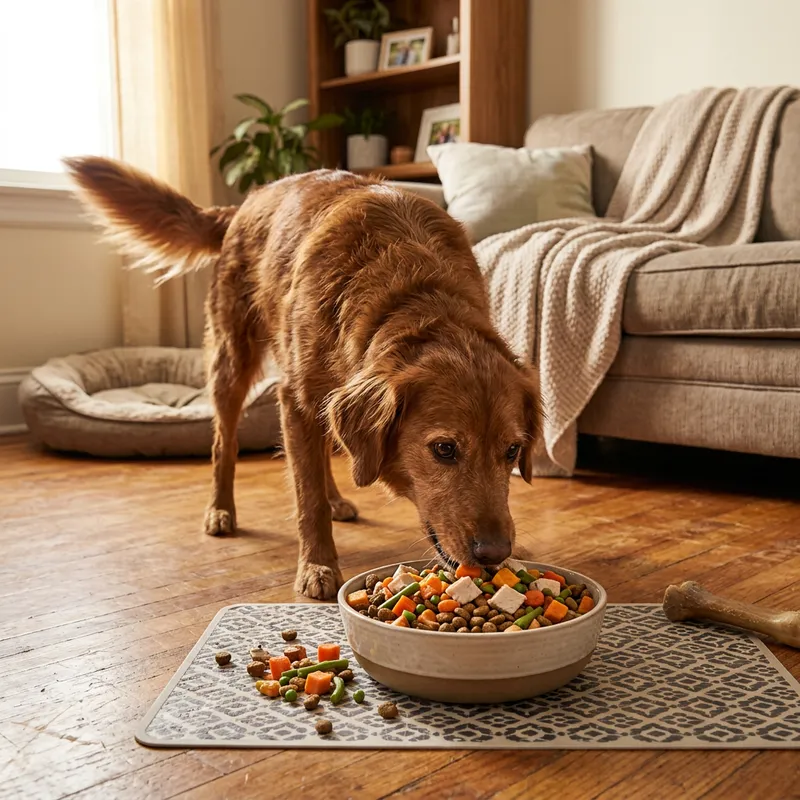 Happy Dog Enjoying Healthy Veggie Meal at Home