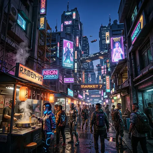 Vibrant Cyberpunk Cityscape at Dusk