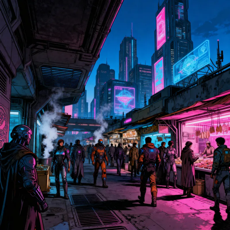 Vibrant Cyberpunk Cityscape at Dusk