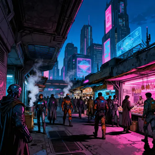 Vibrant Cyberpunk Cityscape at Dusk