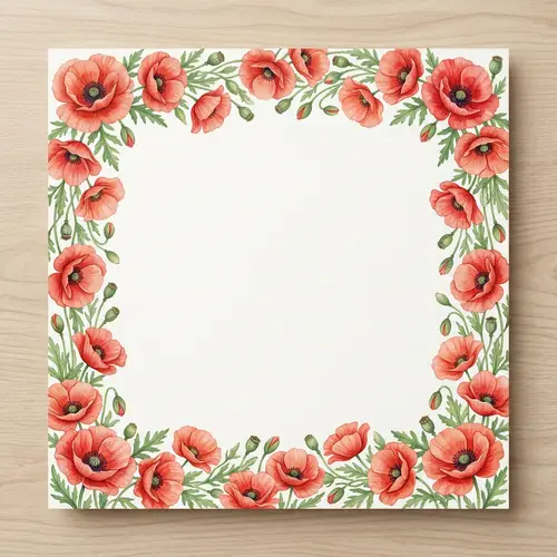 Poppy Border Template - 8.5x8.5 Inch Design