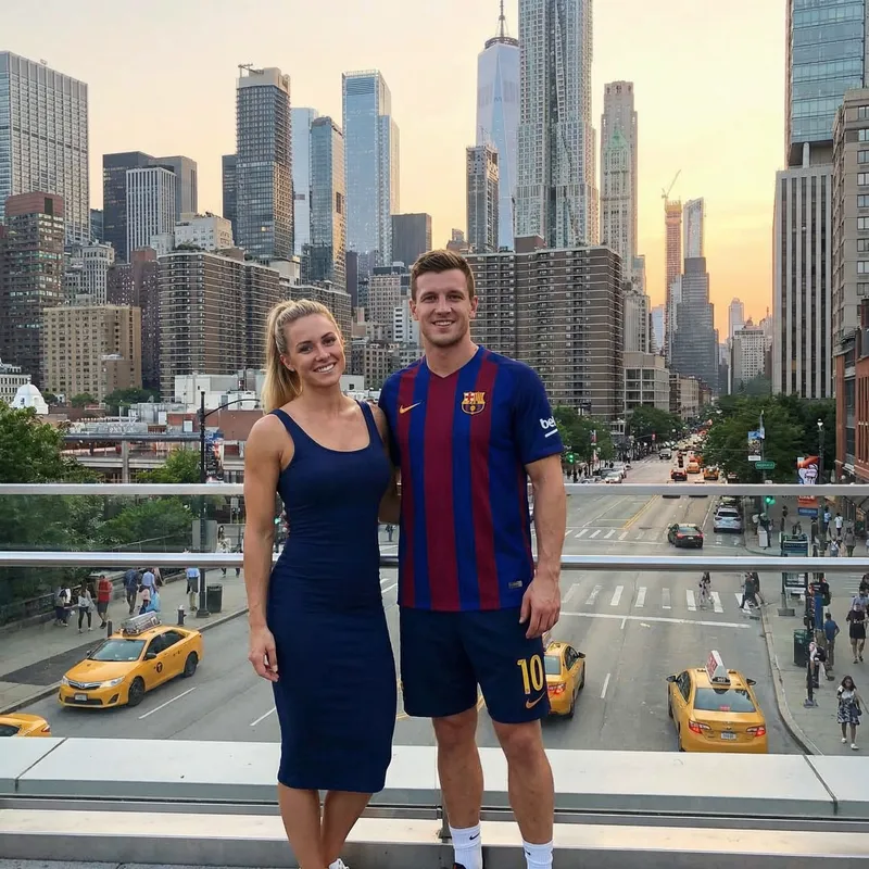 Elegant Woman & Athletic Man in Urban Setting | Blonde & Brown