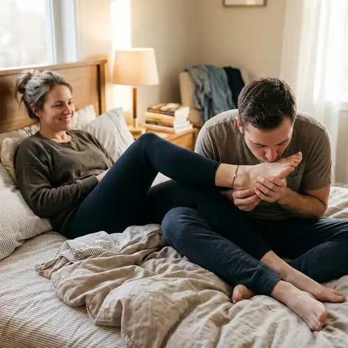 Romantic Moments: Couple's Intimate Bedtime Kiss