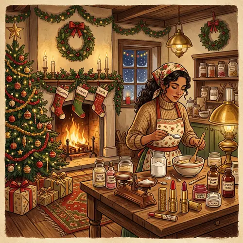 Vintage Style Christmas Cosmetics-Making Scene