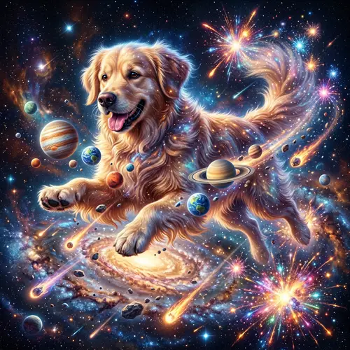 Enormous Dog Playing with Galaxy: Cosmic Spectacle of Light