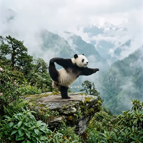 Panda Yoga Poses in Serene Mountain Paradise